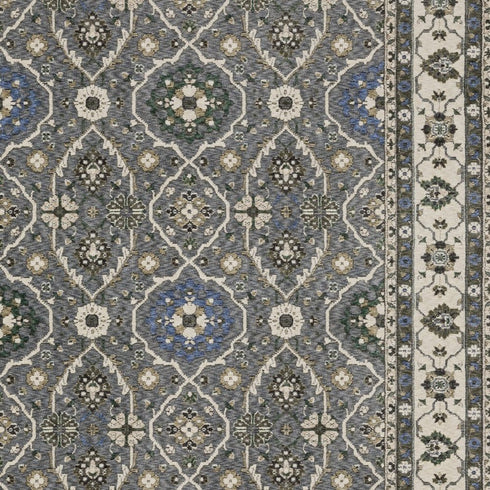 5' X 8' Blue And Gray Oriental Area Rug With Fringe